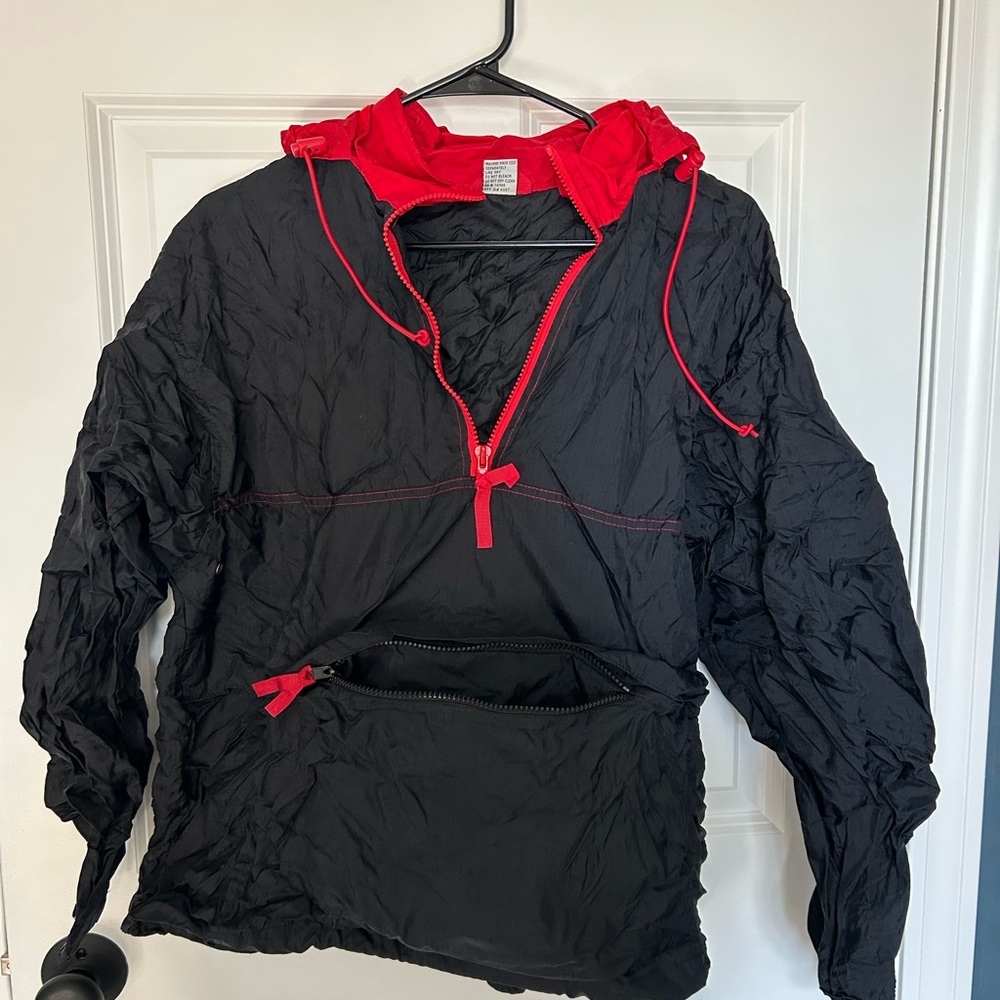Black Pullover Anorak with Red Trim